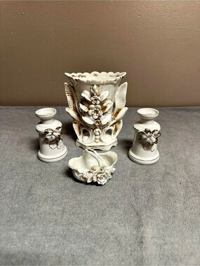 Royal Vienna Floral Ceramic Decor Set in White & Gold